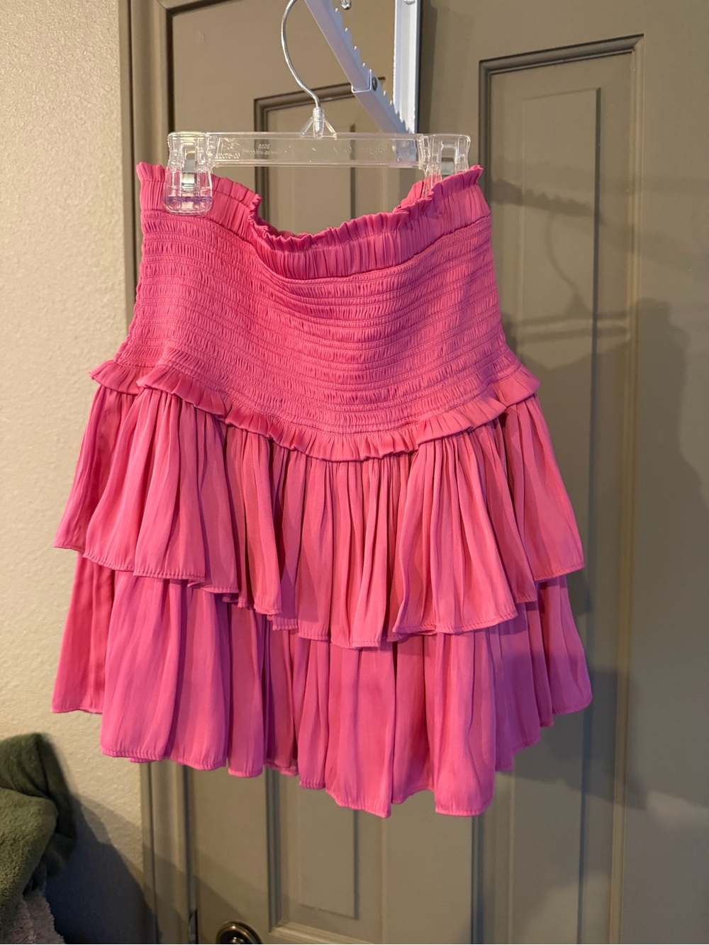 Smocked Waist Pink Tiered Mini Skirt
